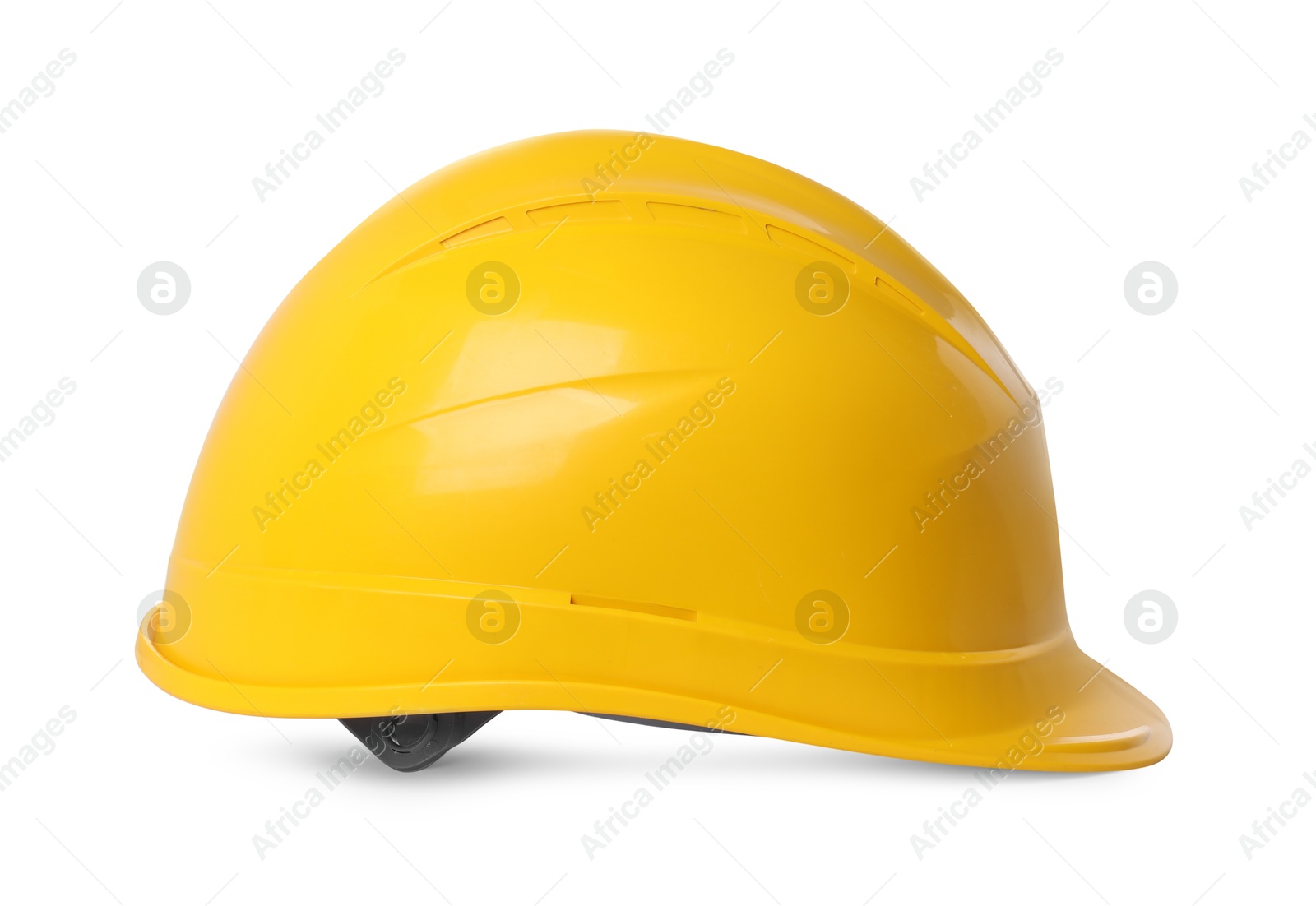 Photo of Yellow hard hat isolated on white. Safety equipment