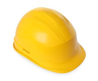 Yellow hard hat isolated on white. Safety equipment