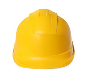 Yellow hard hat isolated on white. Safety equipment