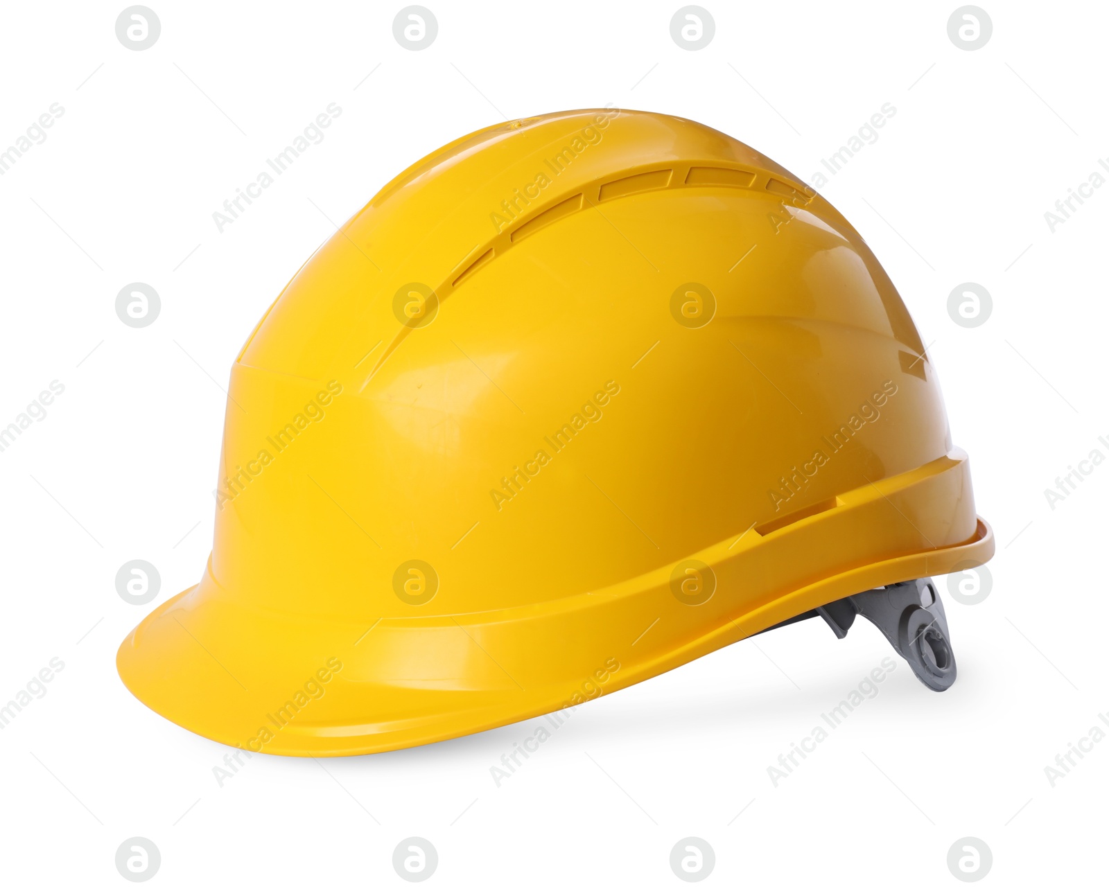 Photo of Yellow hard hat isolated on white. Safety equipment