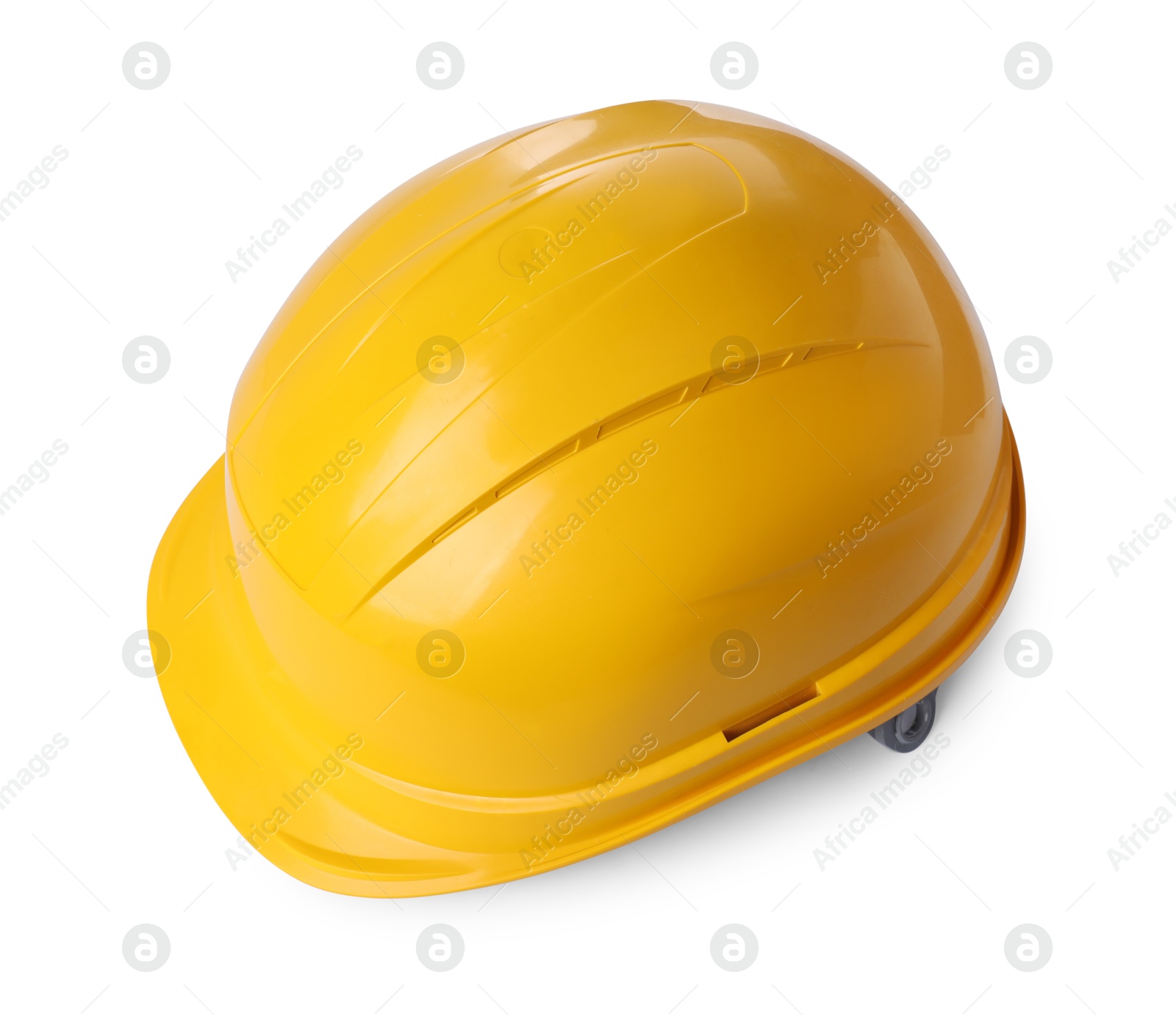 Photo of Yellow hard hat isolated on white. Safety equipment