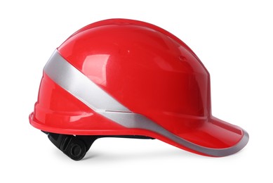 Photo of Orange hard hat isolated on white. Safety equipment