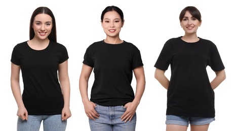 Image of Women in black t-shirts on white background