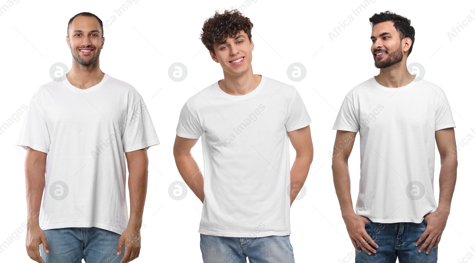 Image of Men in white t-shirts on white background