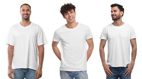 Image of Men in white t-shirts on white background