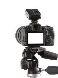 Professional camera isolated on white. Photo studio equipment