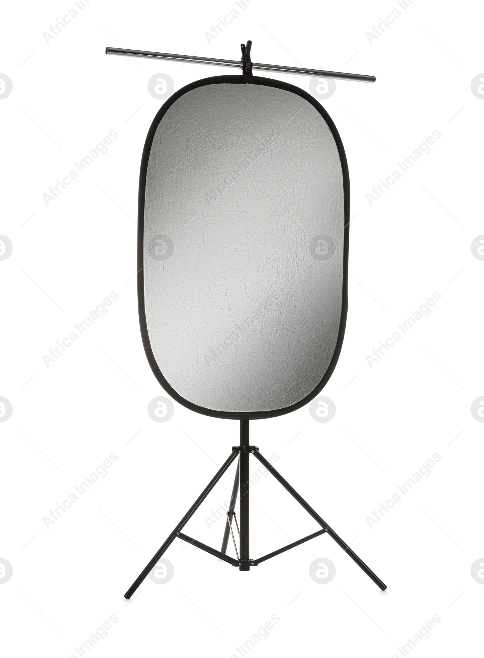 Photo of Stand with reflector isolated on white. Photo studio equipment