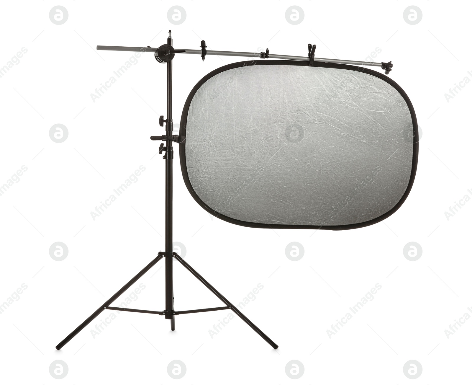 Photo of Stand with reflector isolated on white. Photo studio equipment