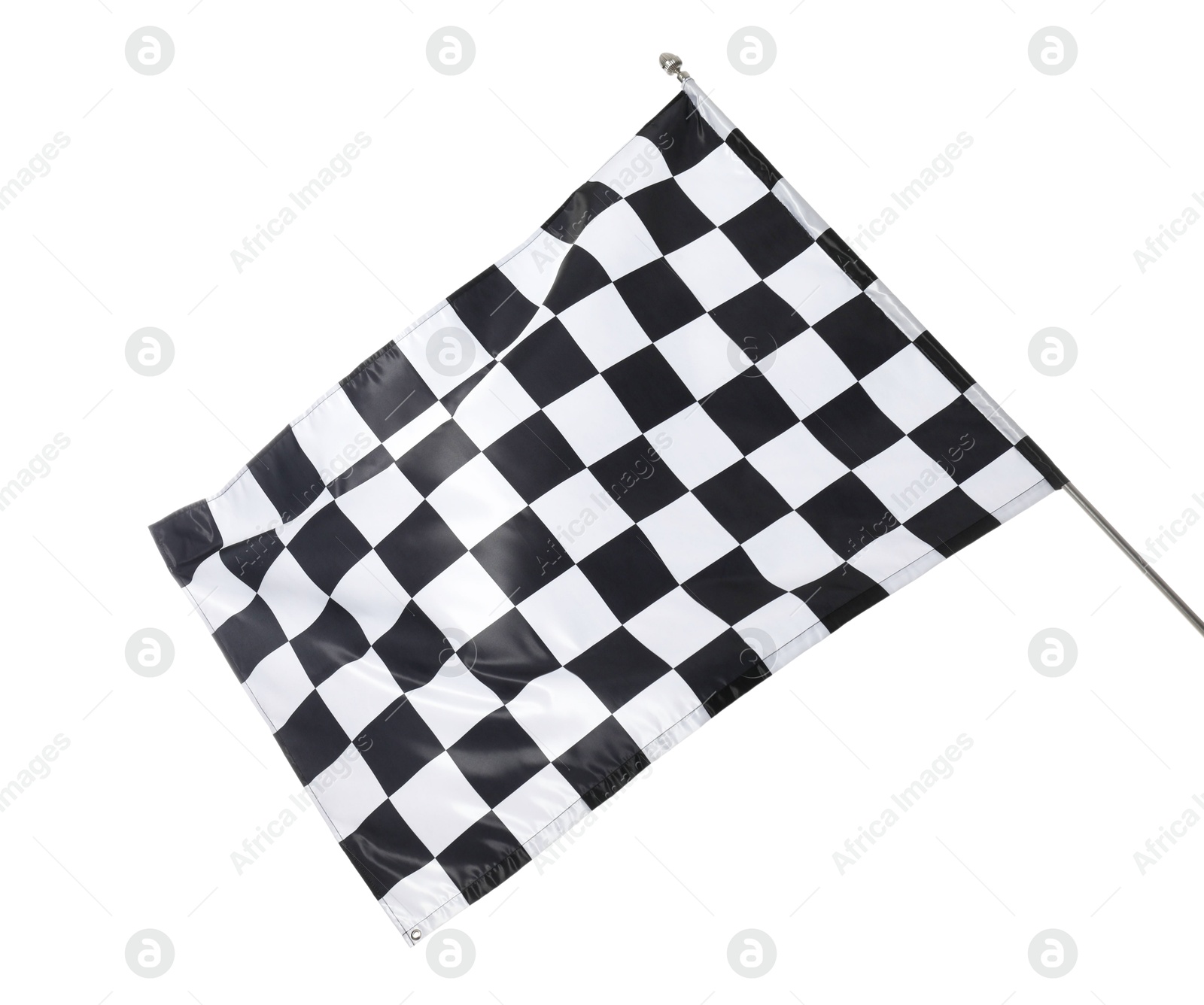 Photo of One checkered finish flag isolated on white