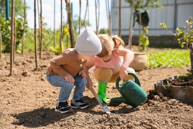 Photo of Cute little children spending time together in garden