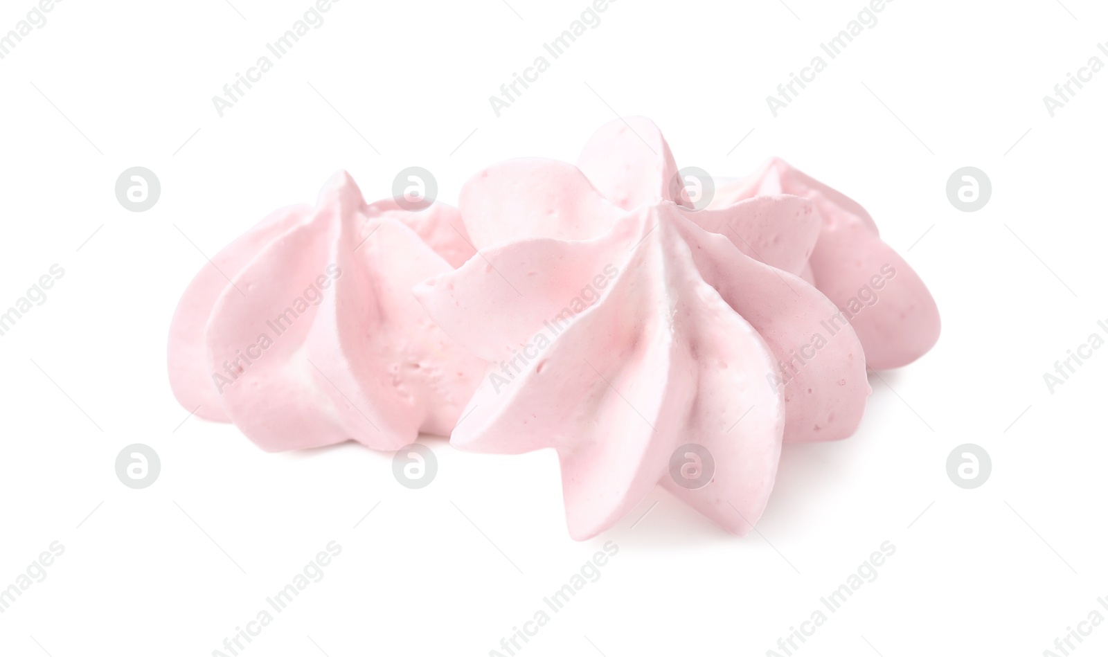 Photo of Three delicious meringue cookies isolated on white