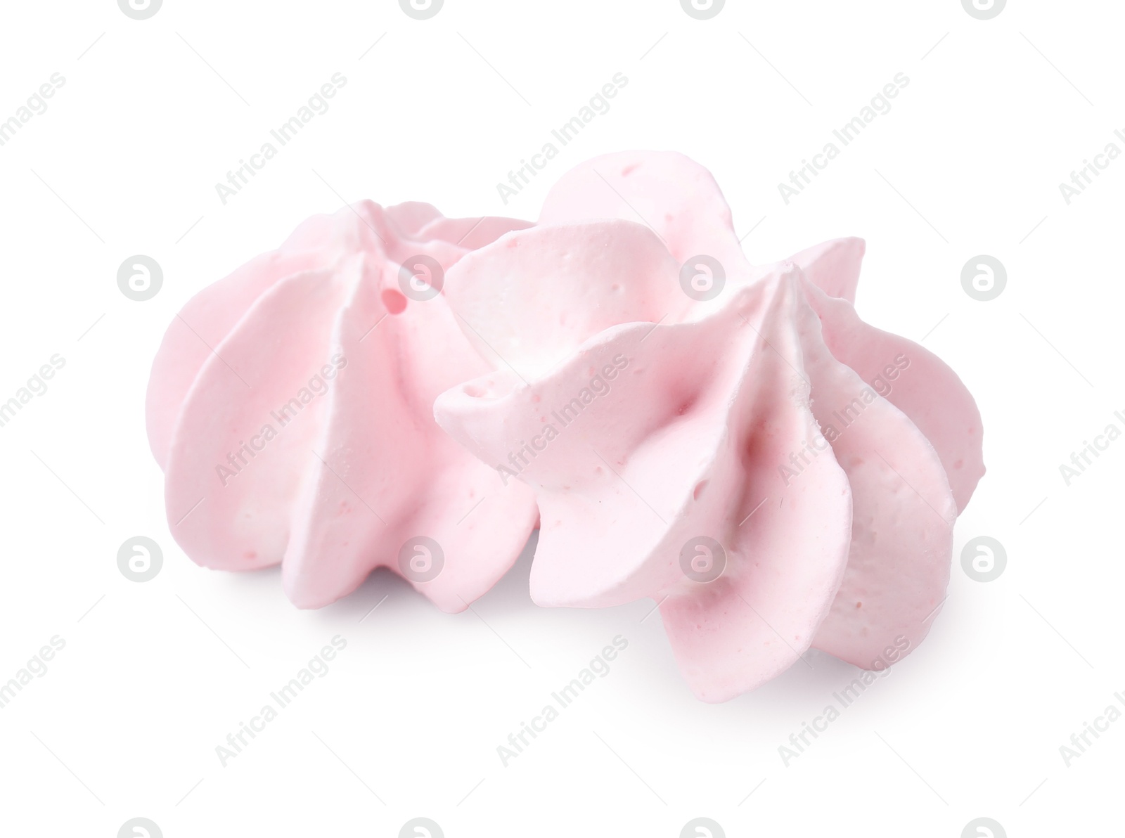 Photo of Two delicious meringue cookies isolated on white