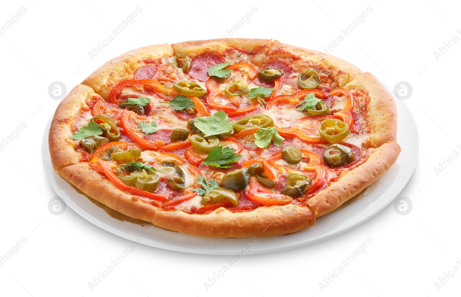 Photo of Delicious hot pizza Diablo isolated on white