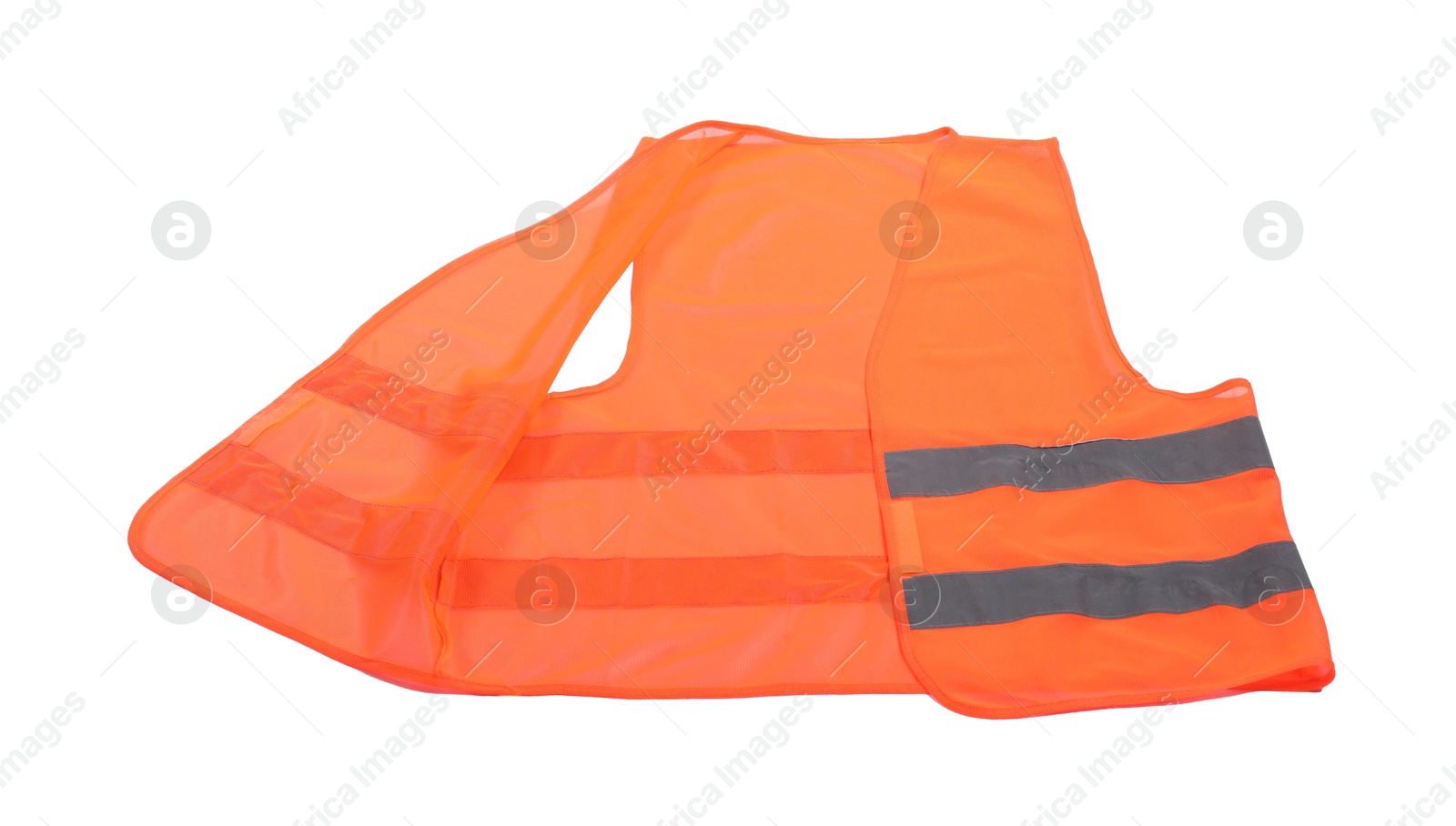 Photo of Orange reflective vest isolated on white. Safety equipment