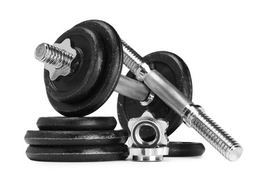 Photo of Barbell and parts of one isolated on white