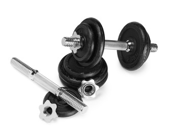 Photo of Barbell and parts of one isolated on white