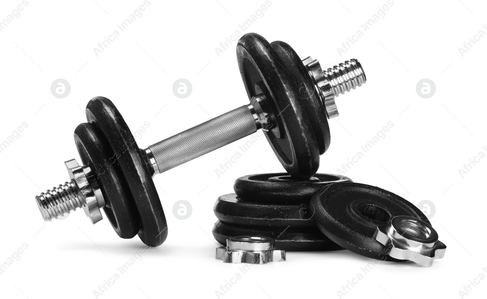 Photo of Barbell and parts of one isolated on white