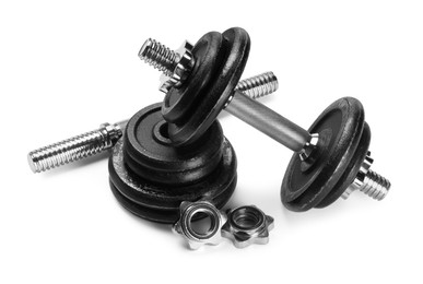 Photo of Barbell and parts of one isolated on white