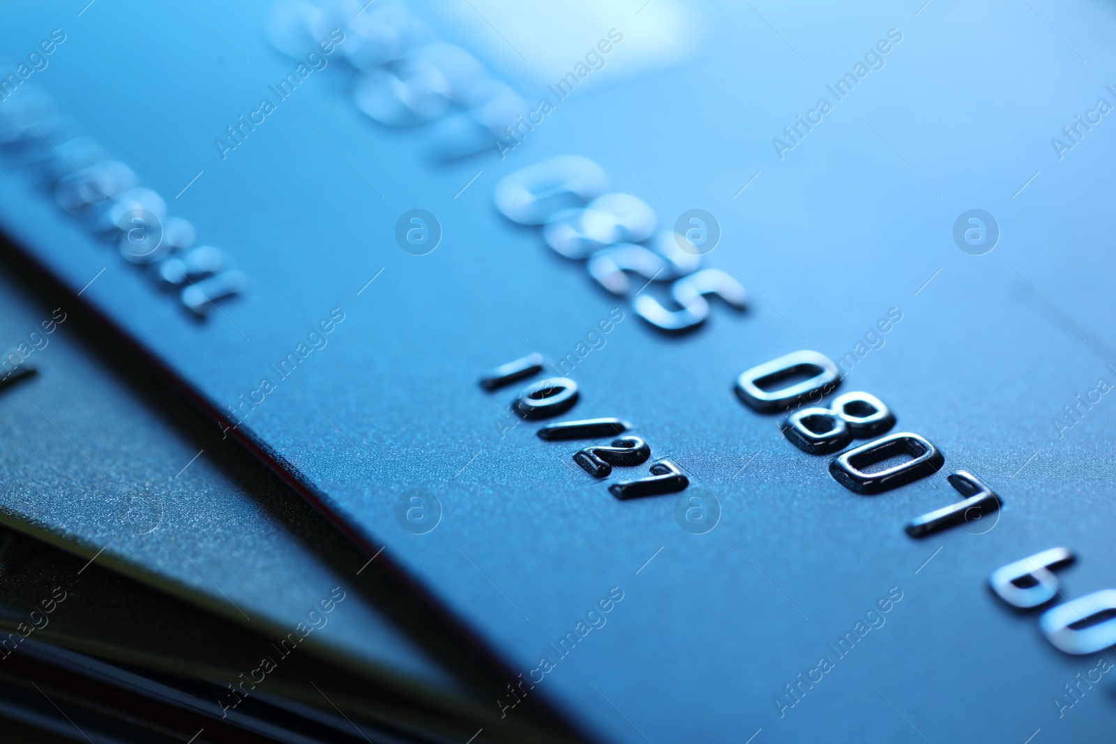 Photo of Many credit card as background, macro view