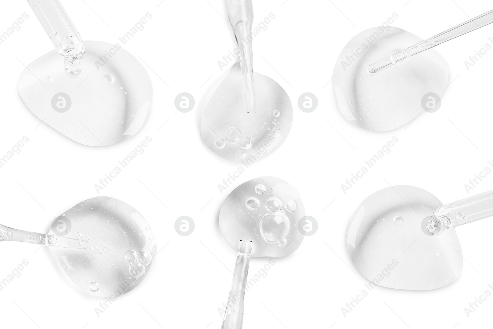 Image of Pipettes with different cosmetic products isolated on white, collection