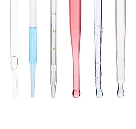 Image of Pipettes with different cosmetic products isolated on white, collection