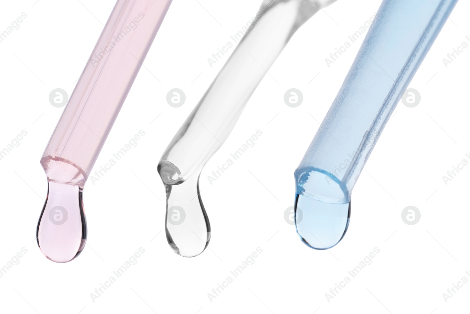 Image of Pipettes with different cosmetic products isolated on white, collection