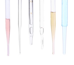 Image of Pipettes with different cosmetic products isolated on white, collection