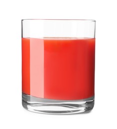 Photo of Fresh tomato juice in glass isolated on white