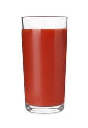 Fresh tomato juice in glass isolated on white