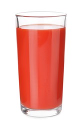 Fresh tomato juice in glass isolated on white