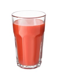 Photo of Fresh tomato juice in glass isolated on white