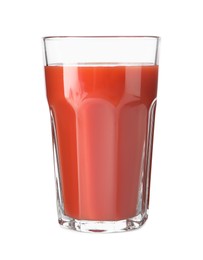 Fresh tomato juice in glass isolated on white