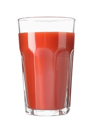 Fresh tomato juice in glass isolated on white