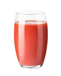 Photo of Fresh tomato juice in glass isolated on white