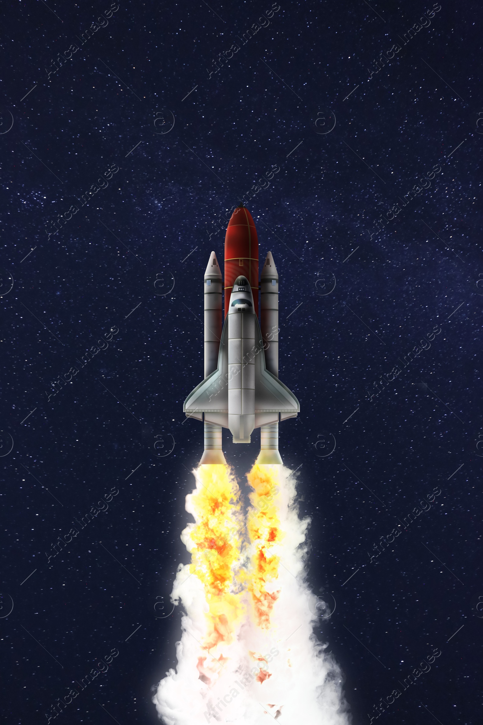 Image of Modern space rocket in beautiful starry sky