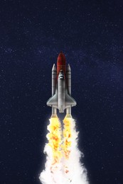 Image of Modern space rocket in beautiful starry sky