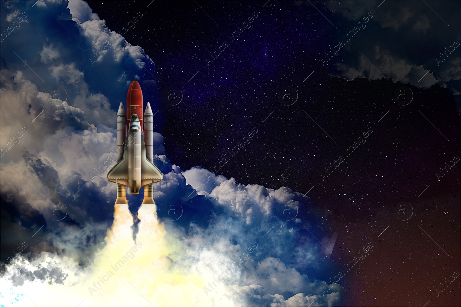 Image of Modern space rocket in beautiful starry sky