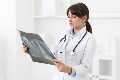 Lung disease. Doctor examining chest x-ray in clinic