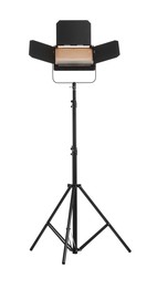 Professional lighting equipment with tripod isolated on white. Photo studio tool