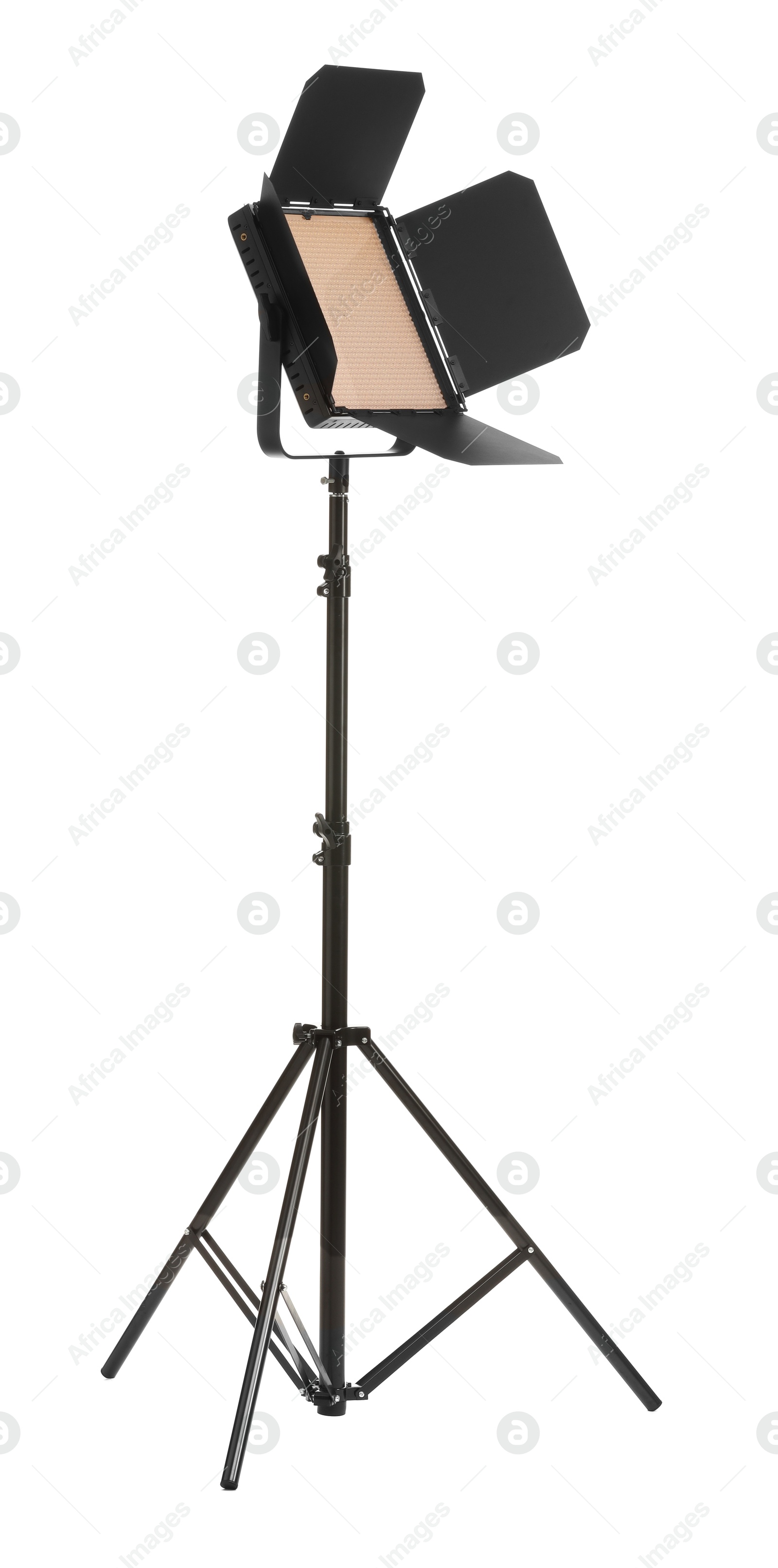 Photo of Professional lighting equipment with tripod isolated on white. Photo studio tool