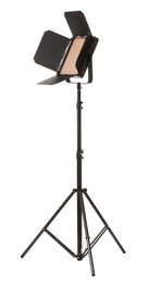 Professional lighting equipment with tripod isolated on white. Photo studio tool