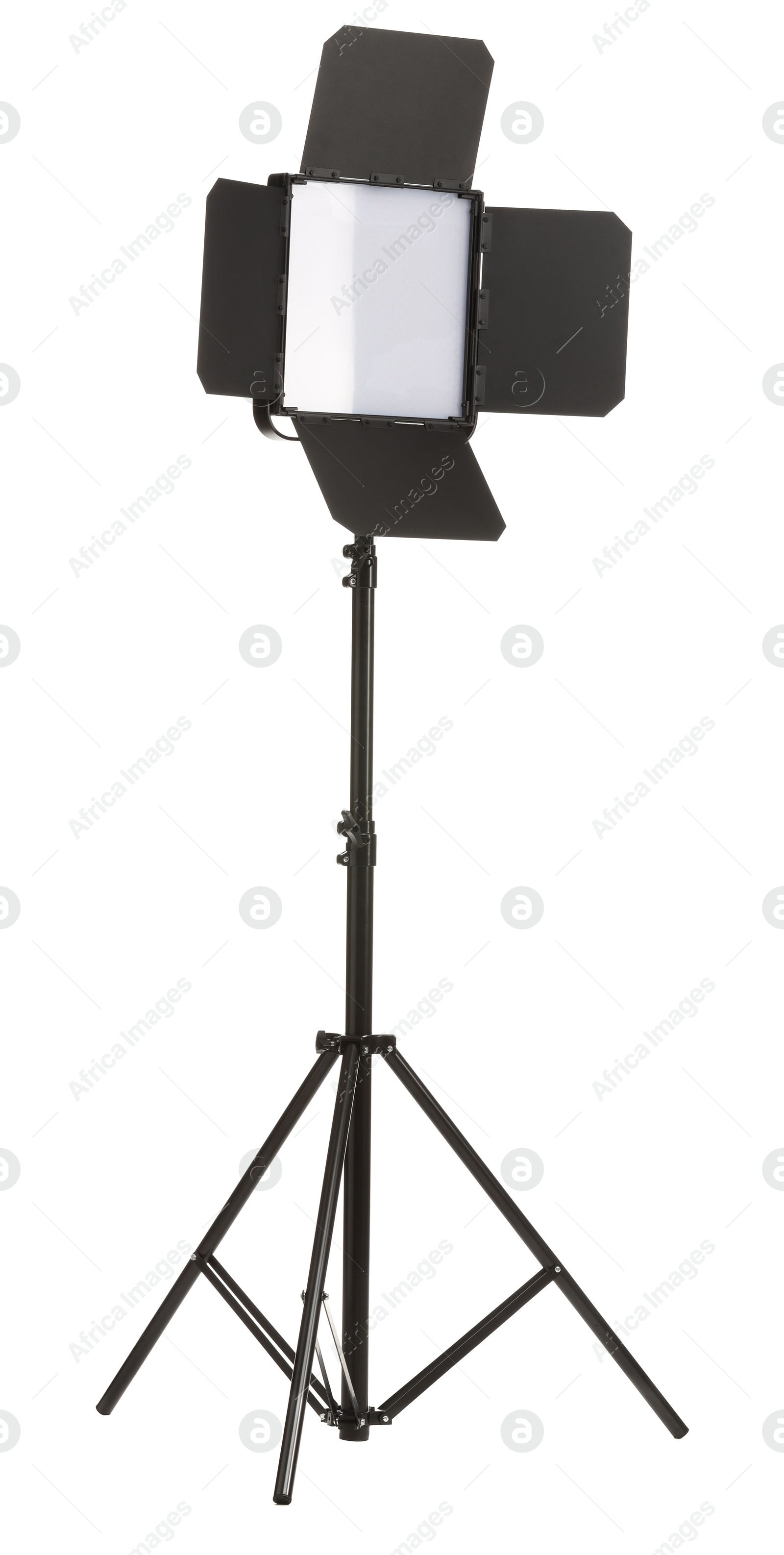 Photo of Professional lighting equipment with tripod isolated on white. Photo studio tool