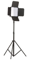 Professional lighting equipment with tripod isolated on white. Photo studio tool