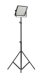 Photo of Professional lighting equipment with tripod isolated on white. Photo studio tool