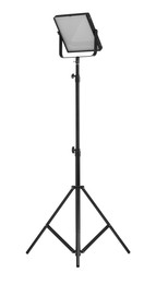 Professional lighting equipment with tripod isolated on white. Photo studio tool