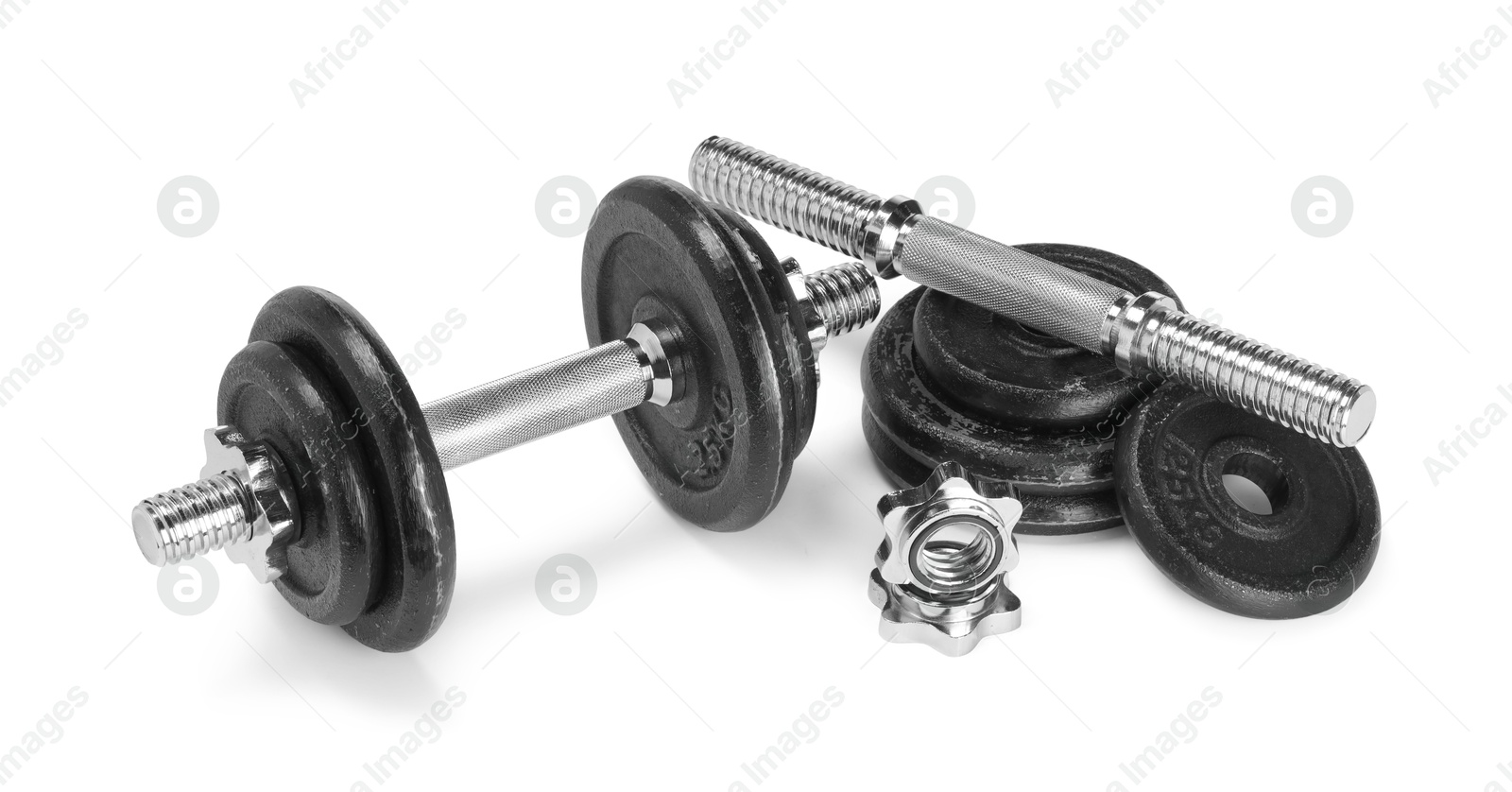 Photo of Barbell and parts of one isolated on white