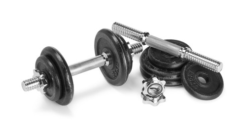 Photo of Barbell and parts of one isolated on white