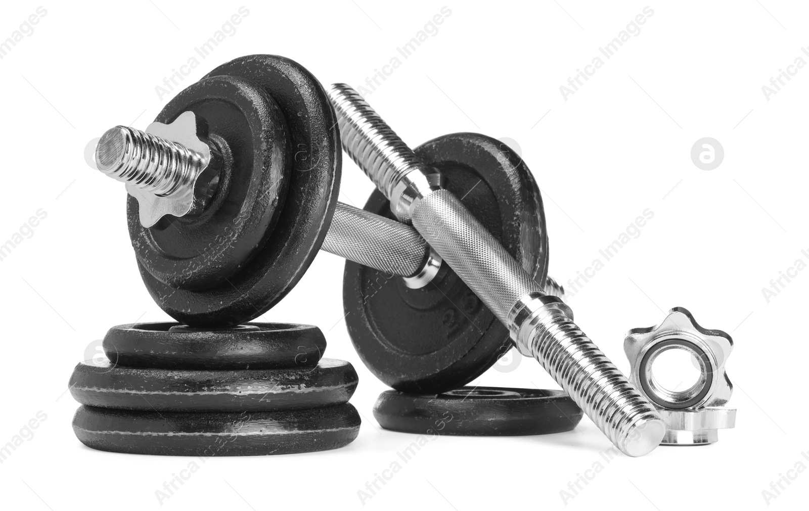 Photo of Barbell and parts of one isolated on white