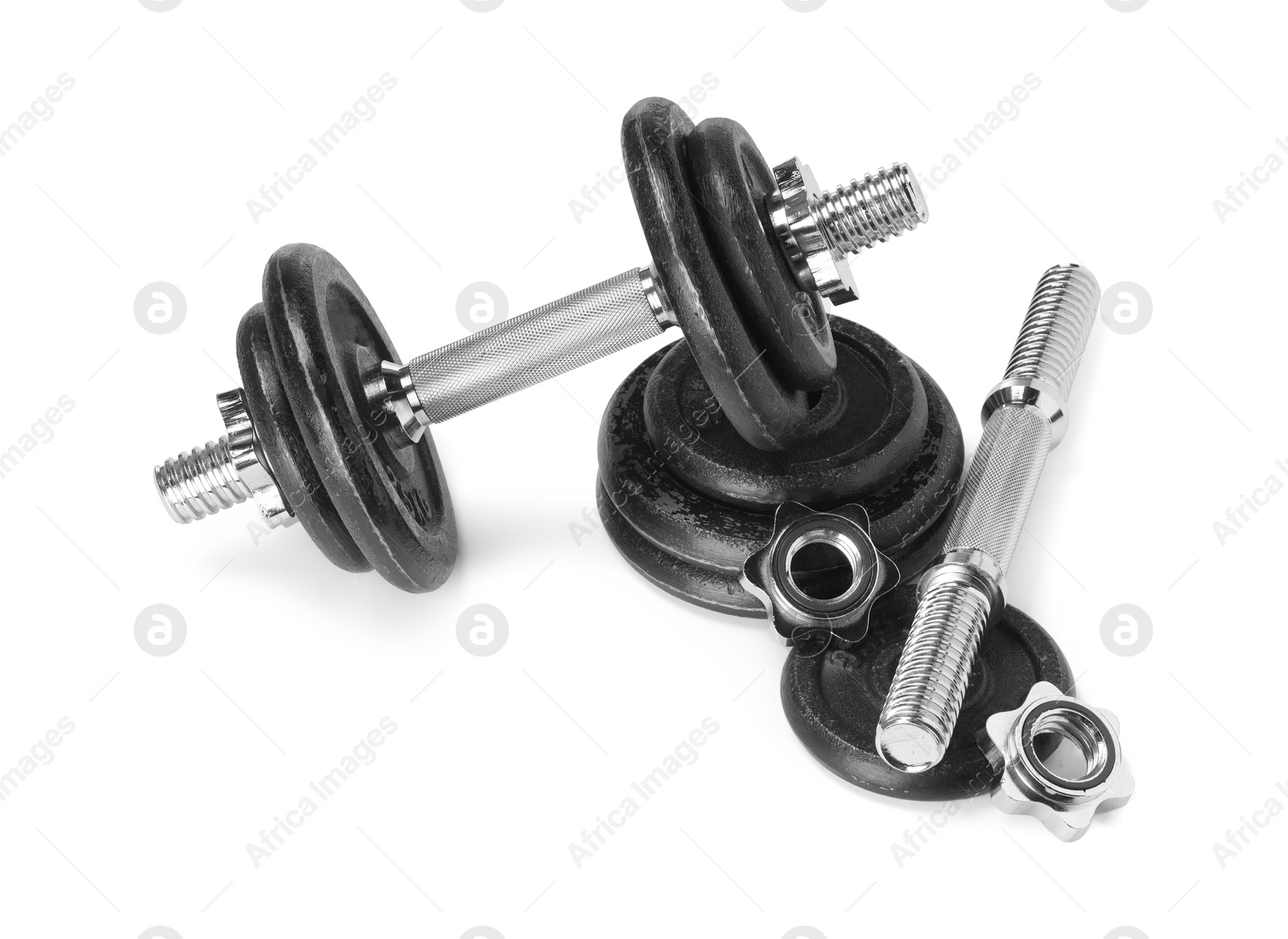 Photo of Barbell and parts of one isolated on white