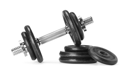 Barbell and parts of one isolated on white